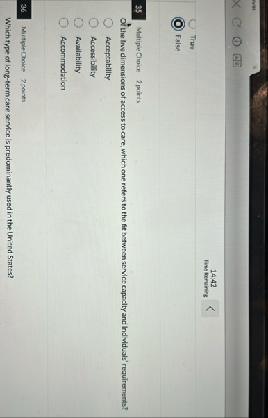 1 4 : 4 2 Time Remaining True False 3 5 Multiple