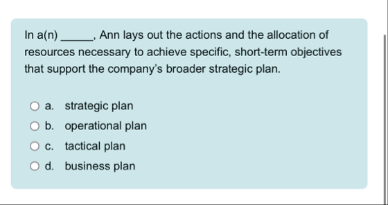 In a ( n ) Ann lays out the actions and the