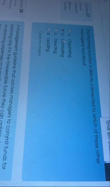 Question 2 7 The Planning function is directly