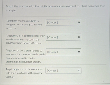 Match the example with the retail communications