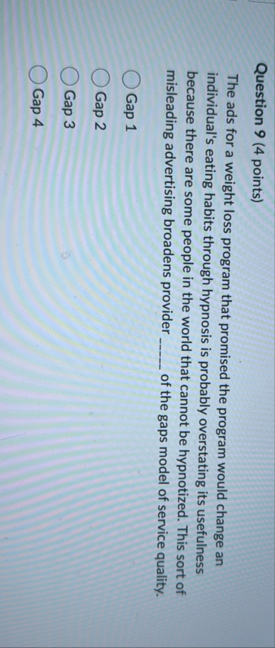 Question 9 ( 4 points ) The ads for a weight loss