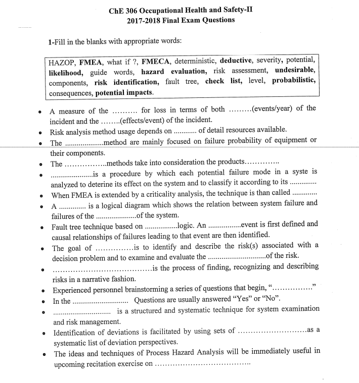 ChE 3 0 6 Occupational Health and Safety - II 2 0