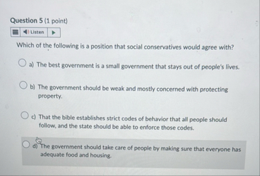 Question 5 ( 1 point ) Which of the following is