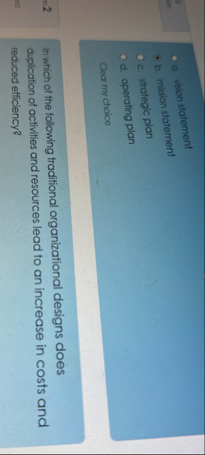 o . vision statement b . mission statement c .