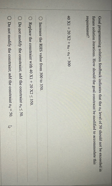 Goal programming solution feedback indicates that
