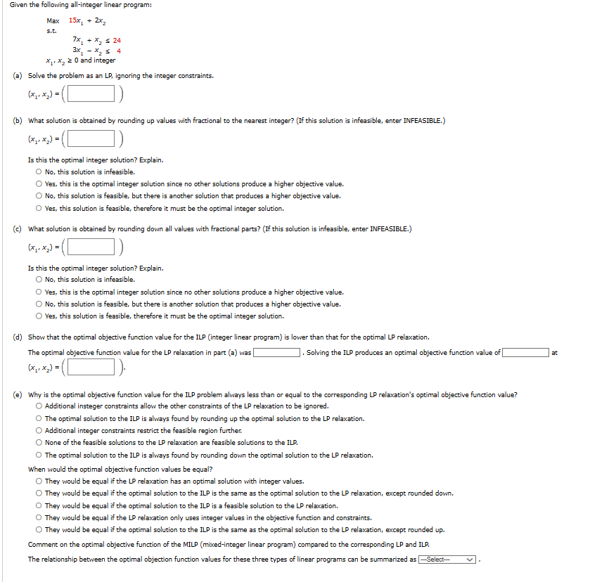 Max 1 5 x 1 + 2 x 2 s . t . 7 x 1 + x 2 2 4 3 x 1