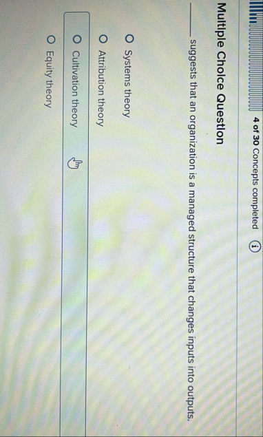 4 of 3 0 Concepts completed ( i ) Multiple Cholce