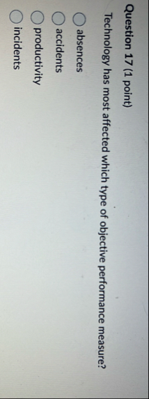 Question 1 7 ( 1 point ) Technology has most