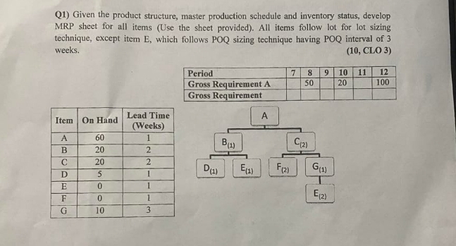 Q 1 ) Given the product structure, master