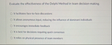 Evaluate the effectiveness of the Delphi Method