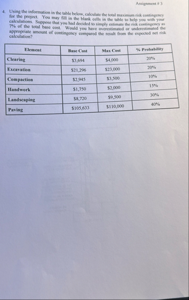 Assignment ii 3 4 . Using the information in the