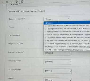 Question / Please match the terms with their