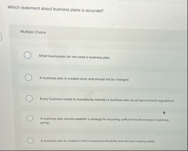 Which statement about business plans is accurate?