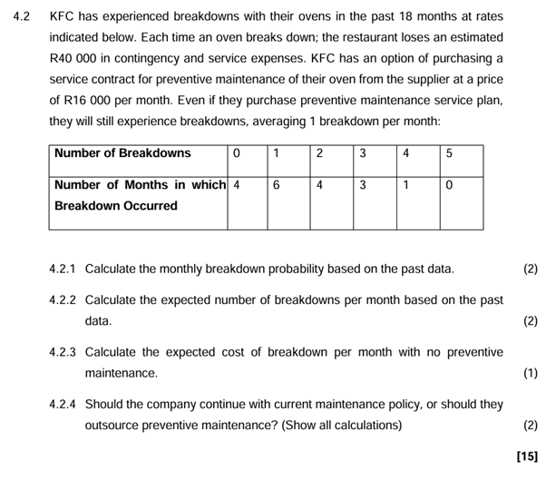 4 . 2 KFC has experienced breakdowns with their