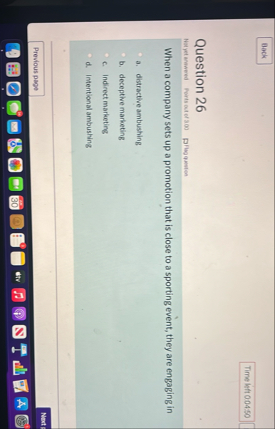 Time left 0 . 0 4 : 5 0 Question 2 6 Not yet