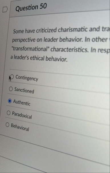 Question 5 0 Some have criticized charismatic and