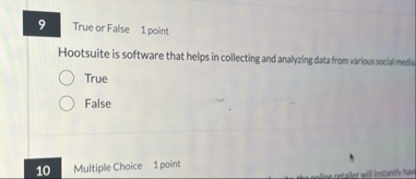 True or False 1 point Hootsuite is software that