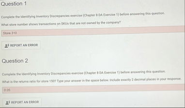 Question 1 Complete the Identifying Inventory