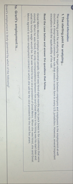 Required information The starting point for