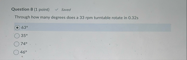 Question 8 ( 1 point ) Saved Through how many