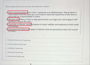 What leadership theory includes the behawiors