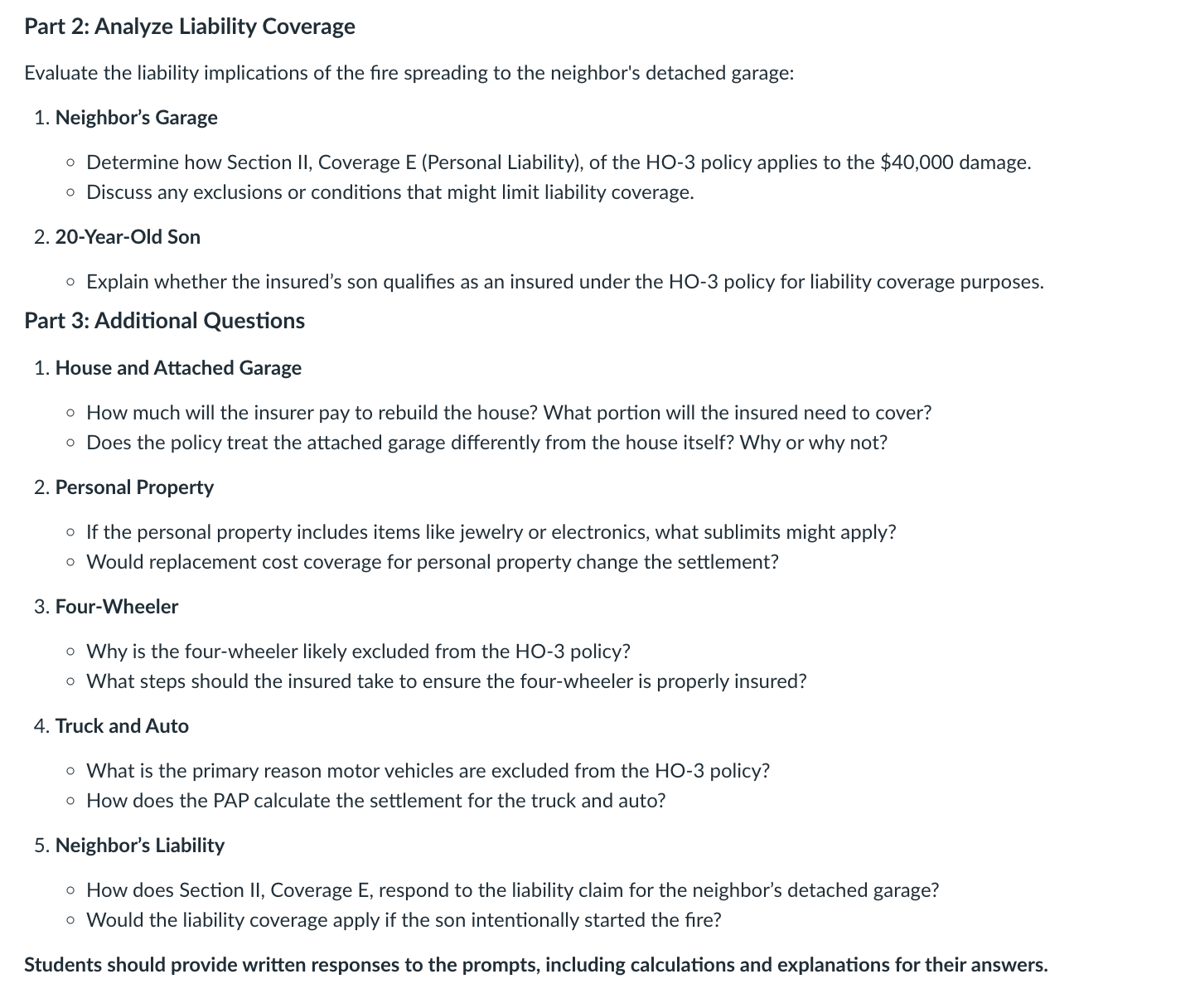 Part 2 : Analyze Liability Coverage Evaluate the