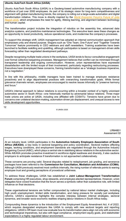 Question 1 : Labour relations perspective Labour