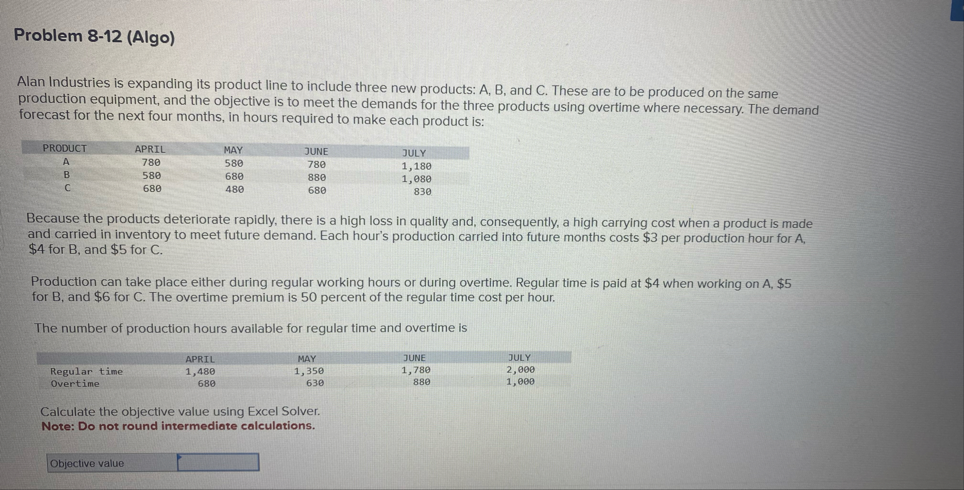 Problem 8 - 1 2 ( Algo ) Alan Industries is