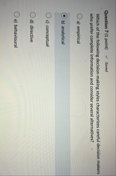 Question 7 ( 1 point ) Saved Which of the