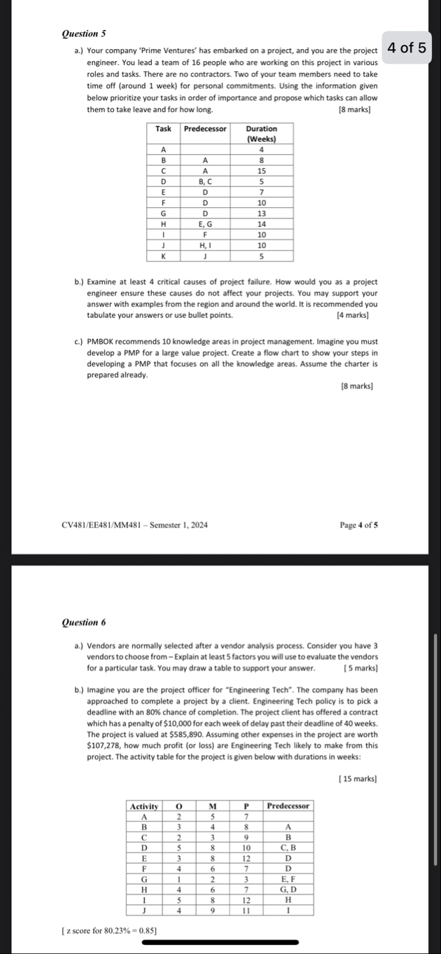 Question 5 a . ) Your company 'Prime Ventures'