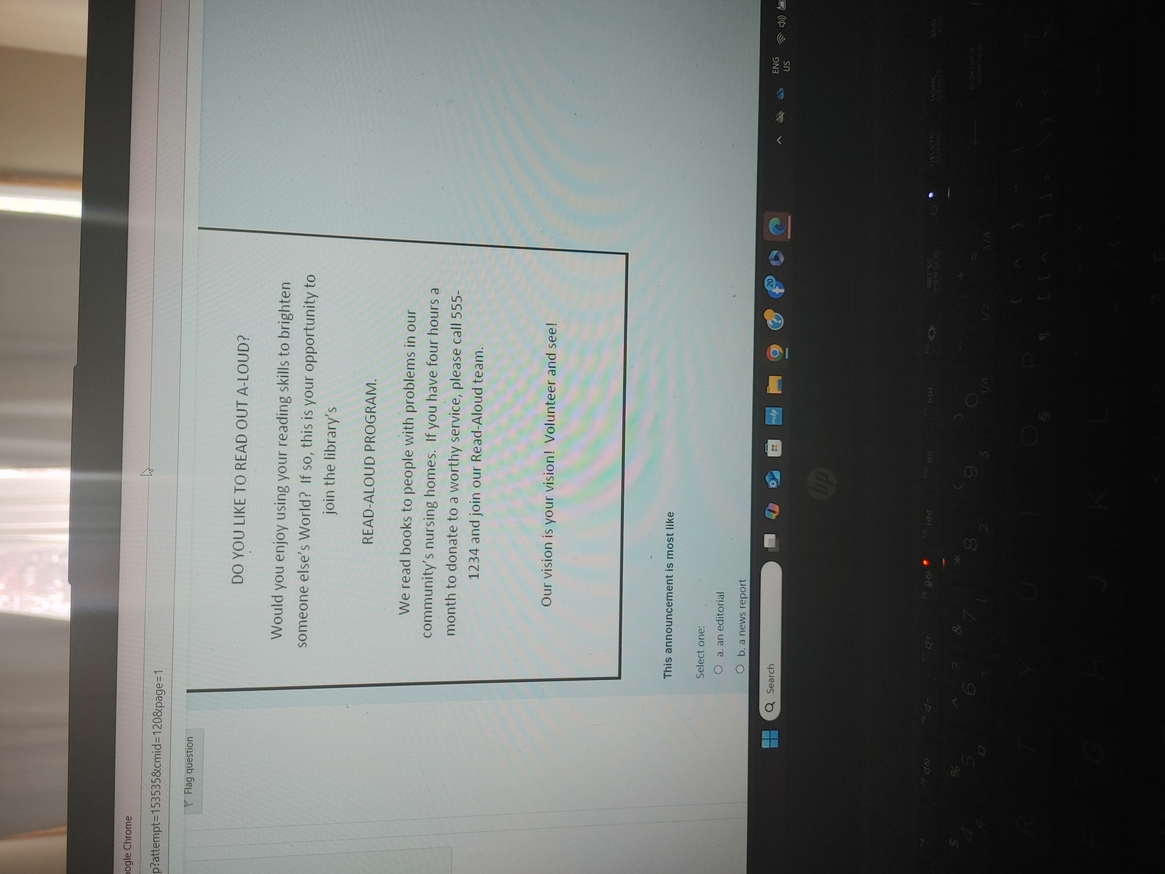 DO YOU LIKE TO READ OUT A - LOUD? Would you enjoy