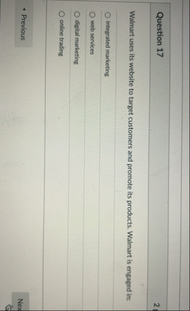 Question 1 7 2 Walmart uses its website to target