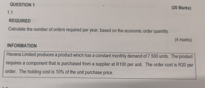 QUESTION 1 1 . 1 ( 2 0 Marks ) REQUIRED Calculate