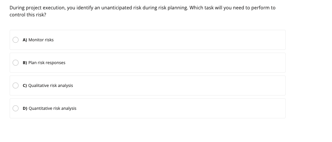 During project execution, you identify an