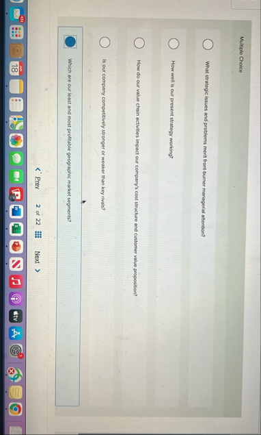 Multiple Choice What strategic issues and