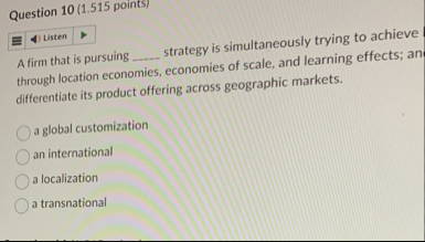 Question 1 0 ( 1 . 5 1 5 points ) A firm that is