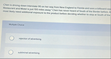 Chen is driving down Interstate 9 5 on her way