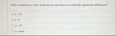 After conducting a t - test, when do we say there