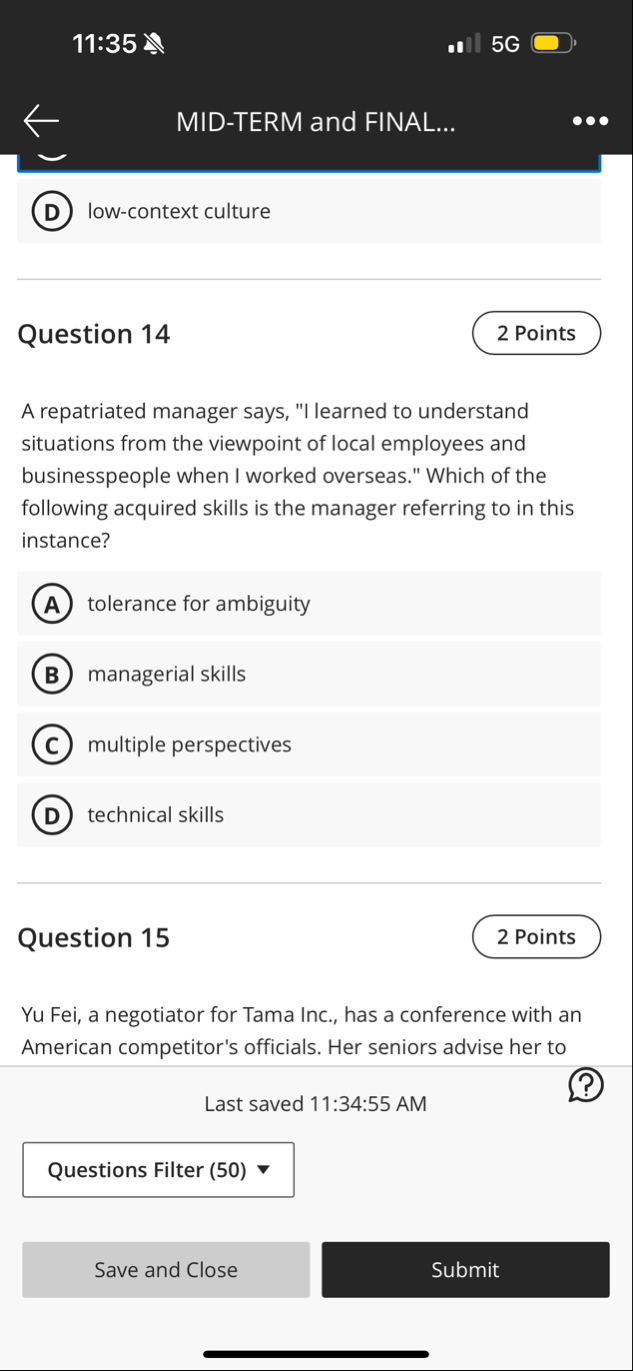 1 1 : 3 5 5 G MID - TERM and FINAL... D ) low -