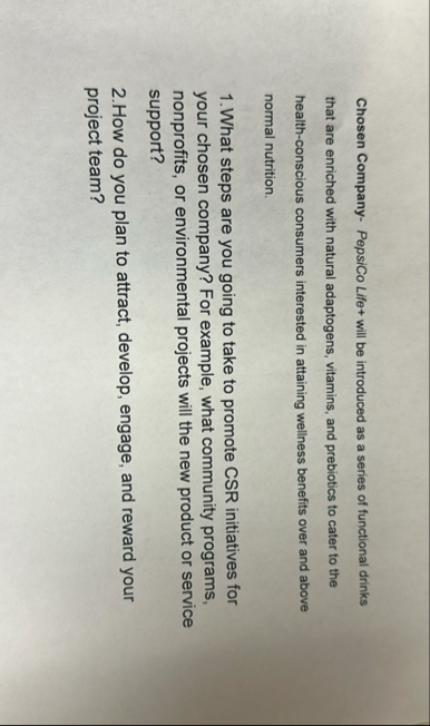 Chosen Company - PepsiCo Life will be introduced