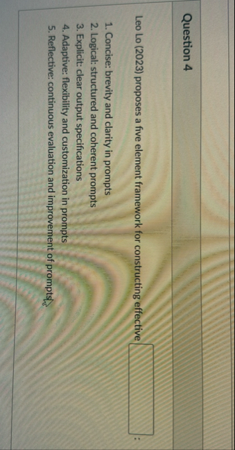 Question 4 Leo Lo ( 2 0 2 3 ) proposes a five