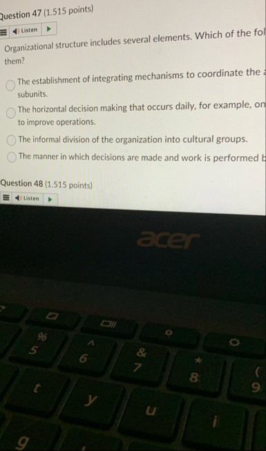 Question 4 7 ( 1 . 5 1 5 points ) Organizational