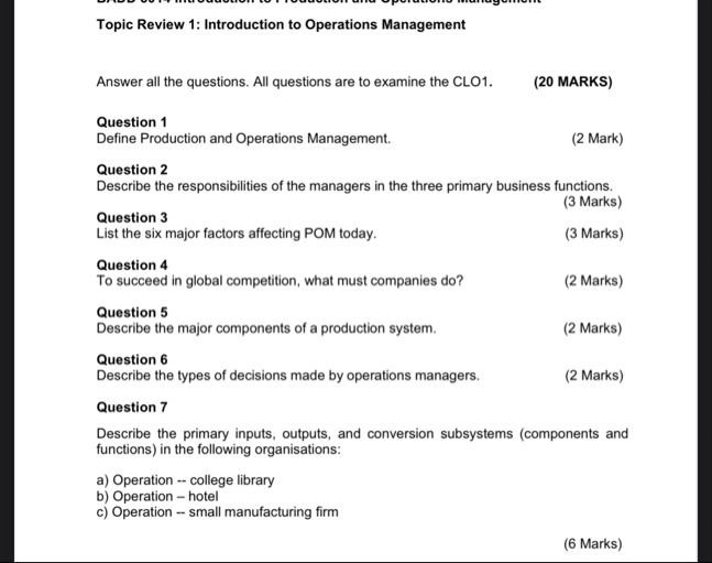 Topic Review 1 : Introduction to Operations