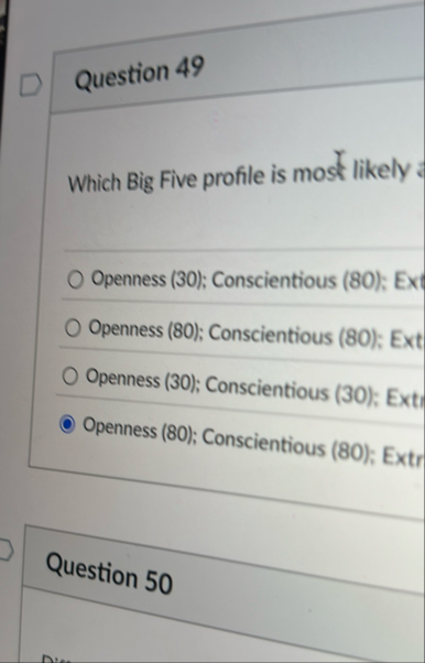 Question 4 9 Which Big Five profile is most