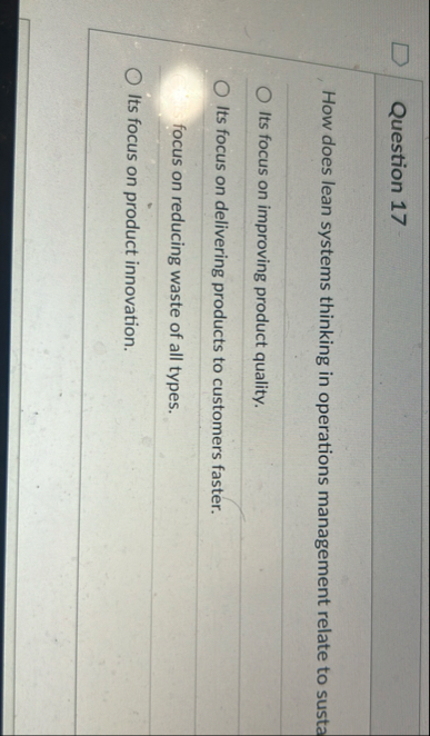 Question 1 7 How does lean systems thinking in