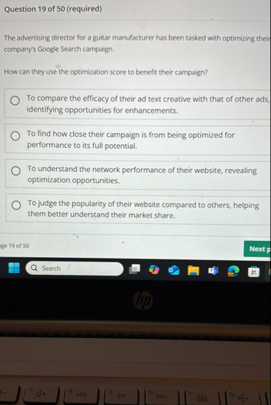 Question 1 9 of 5 0 ( required ) The advertising