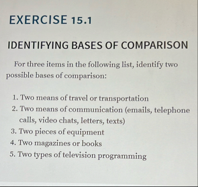 EXERCISE 1 5 . 1 IDENTIFYING BASES OF COMPARISON