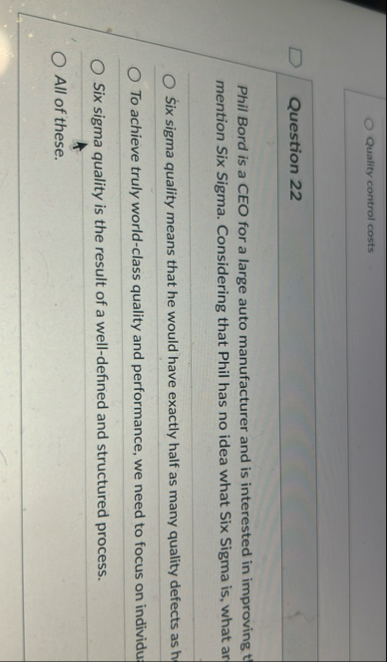 Quality control costs Question 2 2 Phil Bord is a