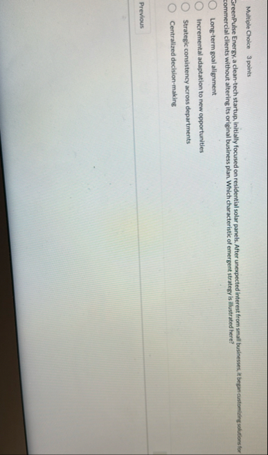 Multiple Choice 3 points GreenPulse Energy, a
