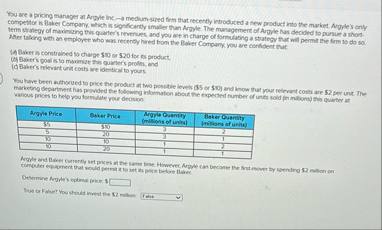 You are a pricing manager at Argyle Inc - a
